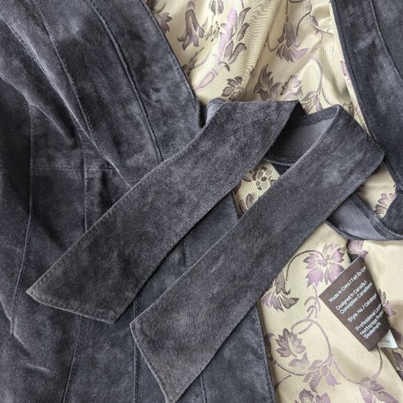 DANIER Plum Genuine Suede Leather Front Tie Pleated Jacket Size S - Picture 16 of 17